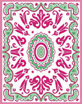 Fuchsia Mint Floral Frame Medallion Rug