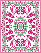 Fuchsia Mint Floral Frame Medallion Rug