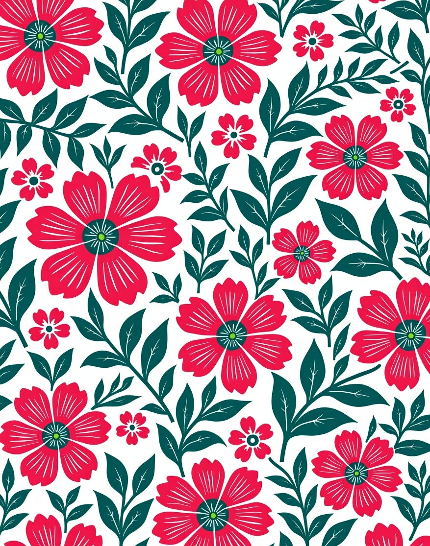 Crimson Floral Foliage Botanical Rug