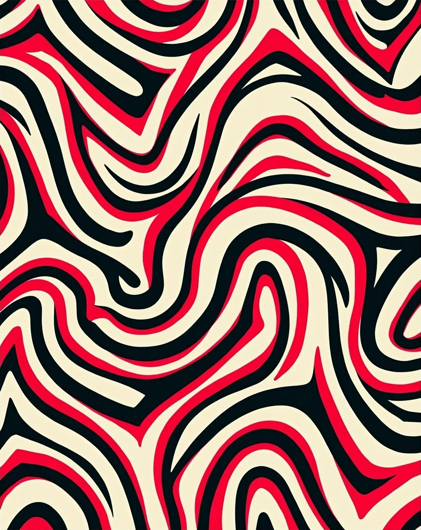 Red Black Cream Swirl Abstract Rug