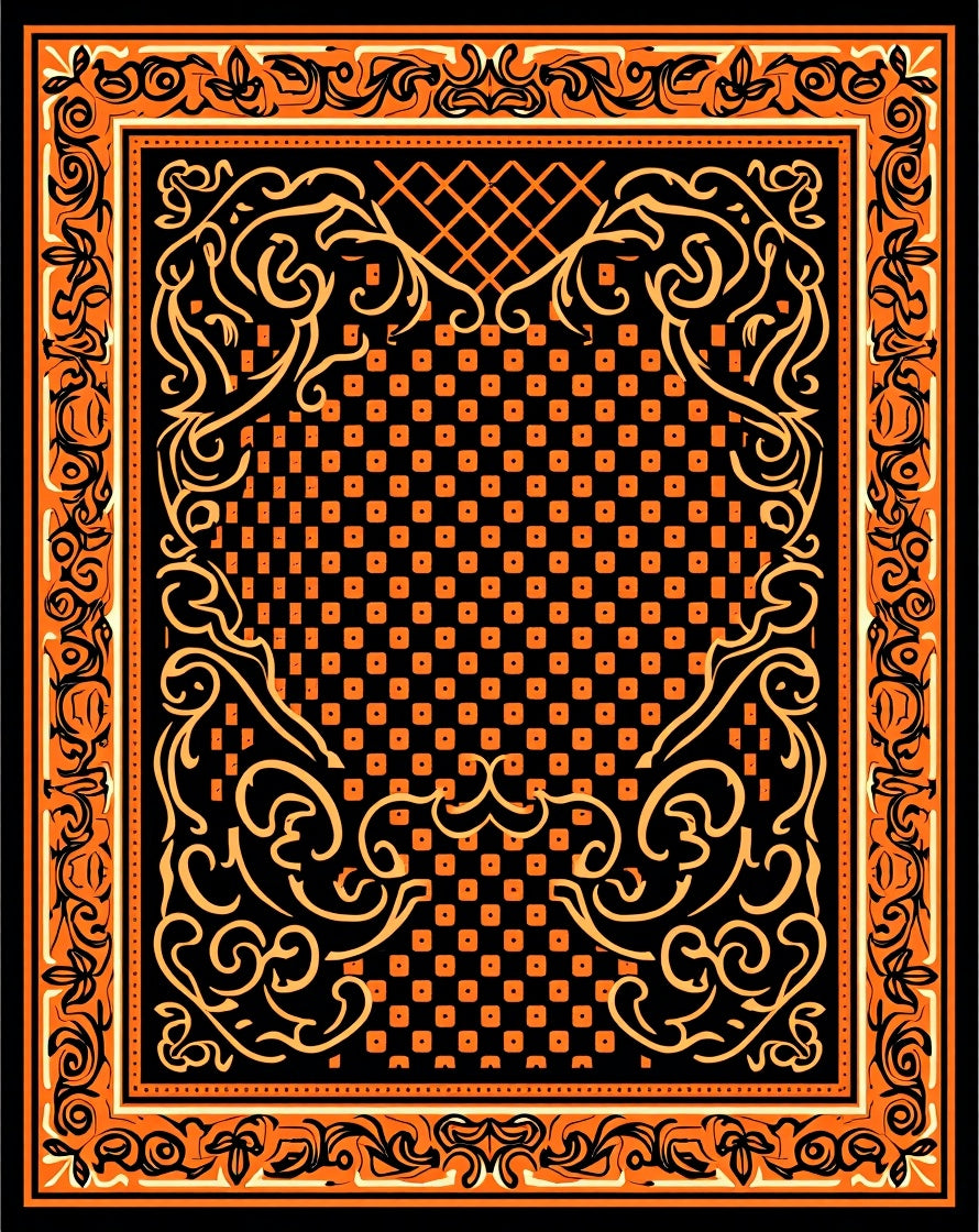 Bold Orange Black Floral Medallion Rug