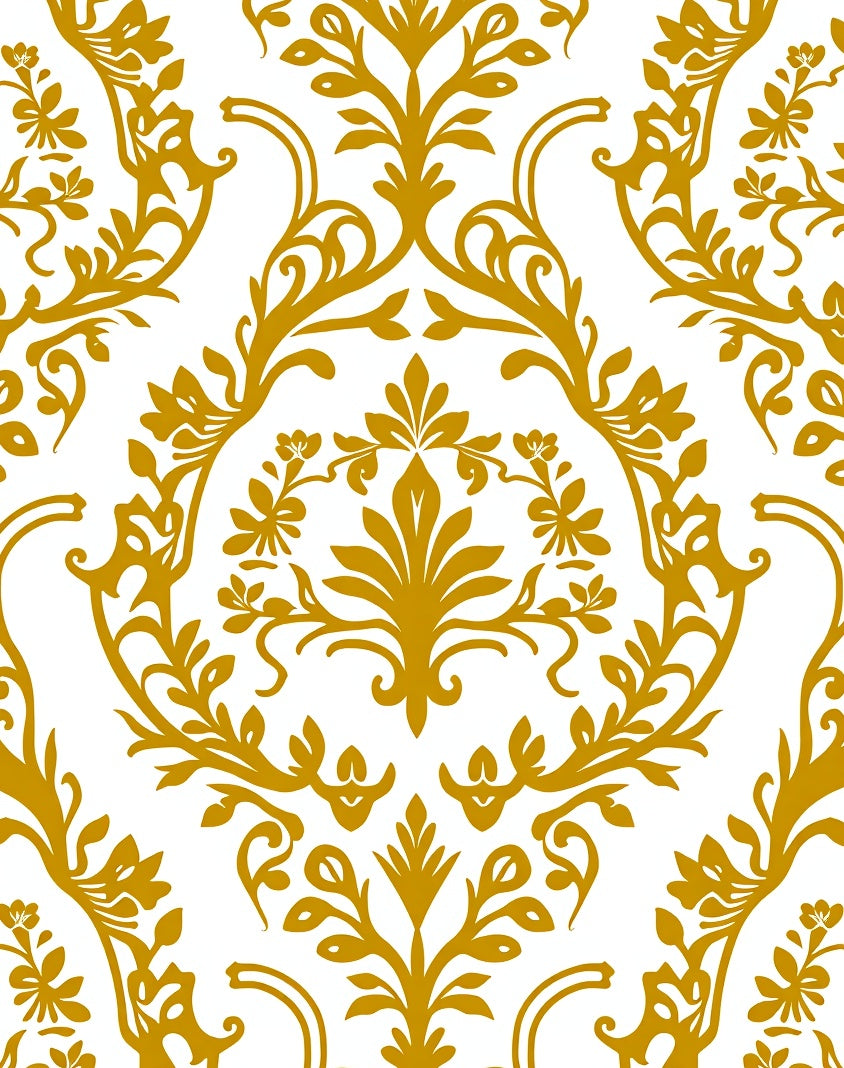 Golden Vintage Floral Damask Swirl Rug