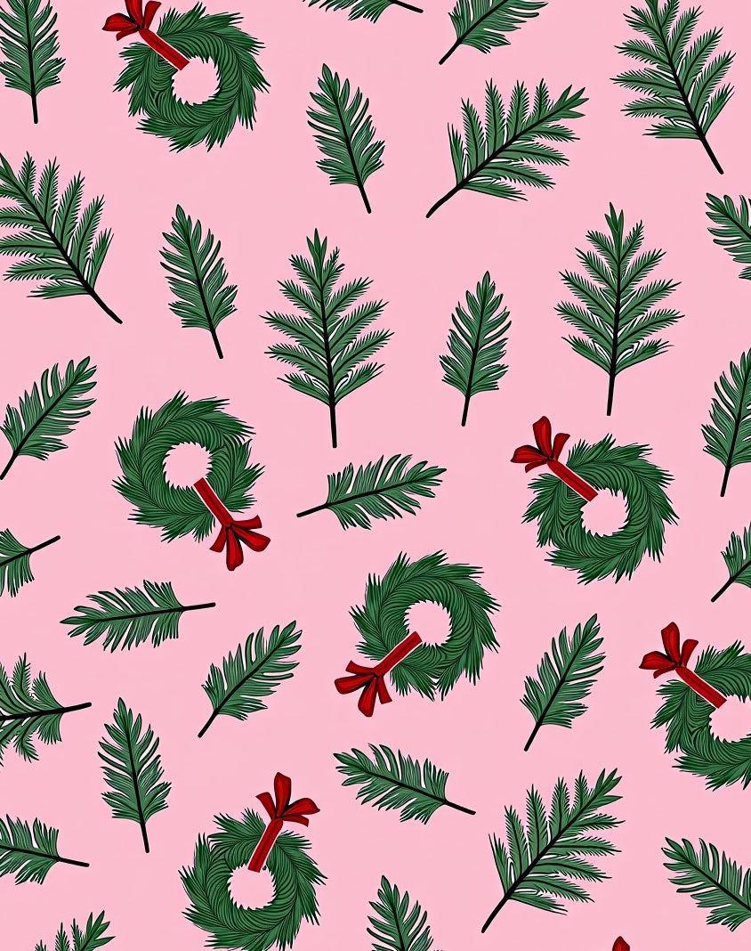 Pink Festive Green Wreath Foliage Rug