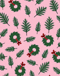 Pink Festive Green Wreath Foliage Rug