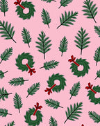 Pink Festive Green Wreath Foliage Rug