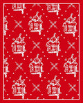 Charming Red White Folk Art Village Rug