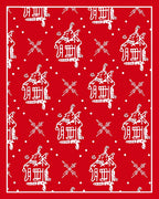 Charming Red White Folk Art Village Rug