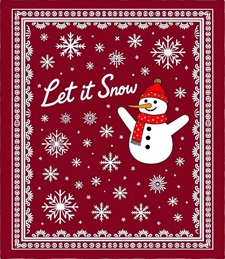 Crimson Snowman Snowflake Border Rug