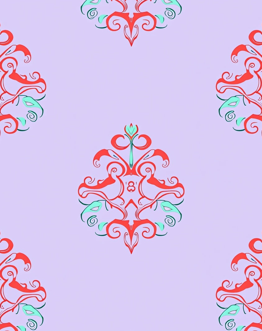 Crimson Coral Swirl Botanical Medallion Rug