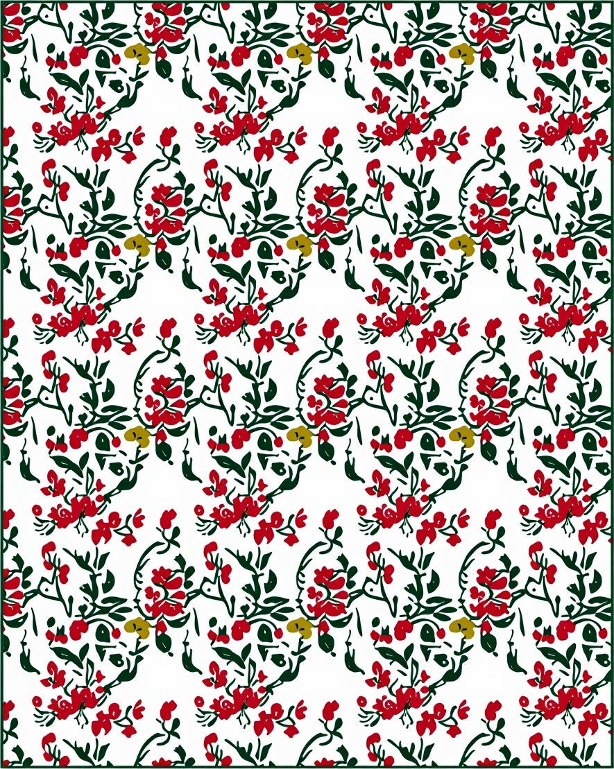 Red Green Floral Vine Arrangement Rug