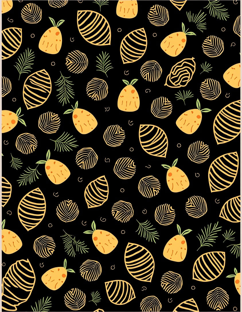 Whimsical Yellow Pineapple Tropical Leaves Rug