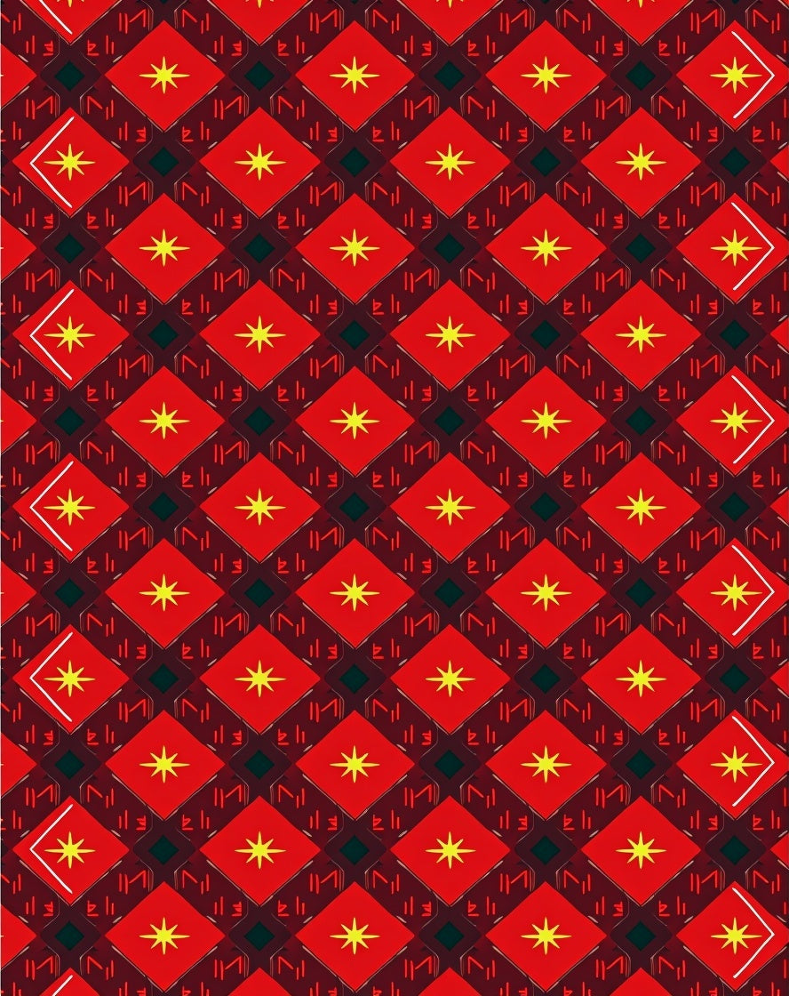 Crimson Yellow Star Diamond Grid Rug