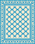 Ornate Blue Cream Lattice Border Rug