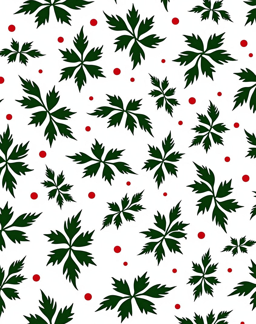 Forest Green Leaf Scatter Red Dots Rug