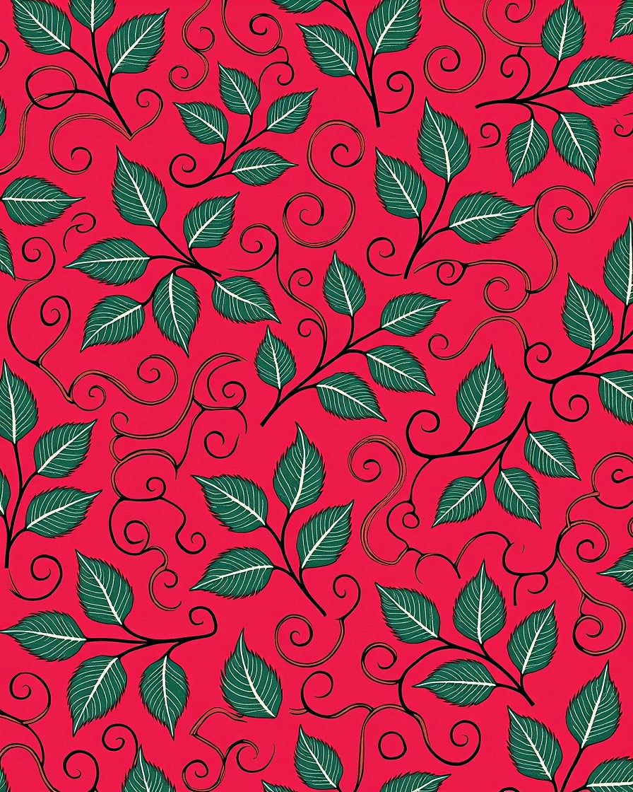 Red Teal Leaf Scrollwork Rug