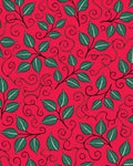 Red Teal Leaf Scrollwork Rug