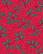 Red Teal Leaf Scrollwork Rug