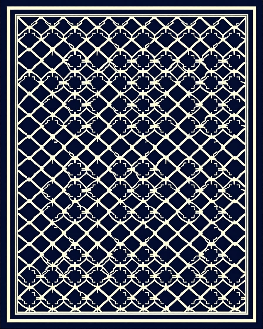 Navy Cream Interlocking Lattice Rug
