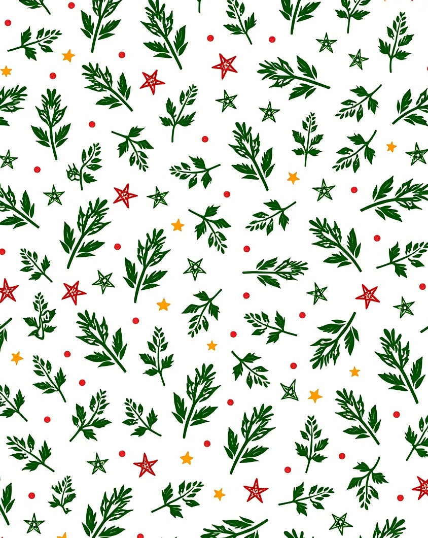 Green Leafy Branches Red Stars Rug