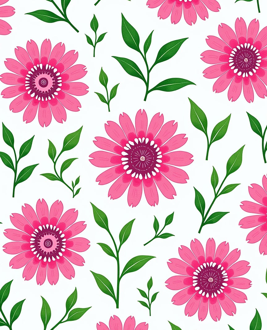 Bright Pink Daisy Floral Vines Rug