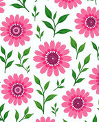 Bright Pink Daisy Floral Vines Rug