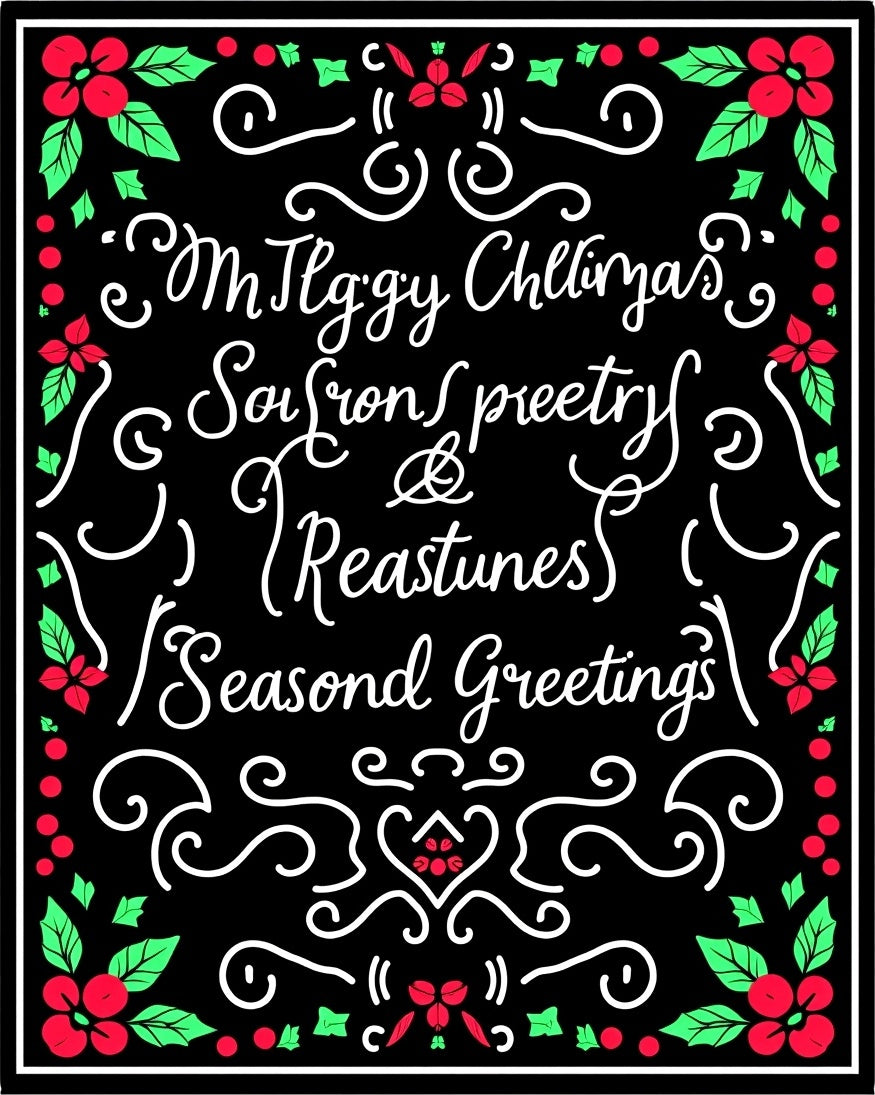 Christmassy Red Green Holly Calligraphy Rug