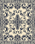 Black and Cream Damask Floral Border Rug