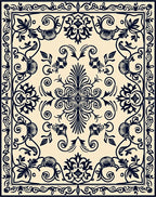 Black and Cream Damask Floral Border Rug