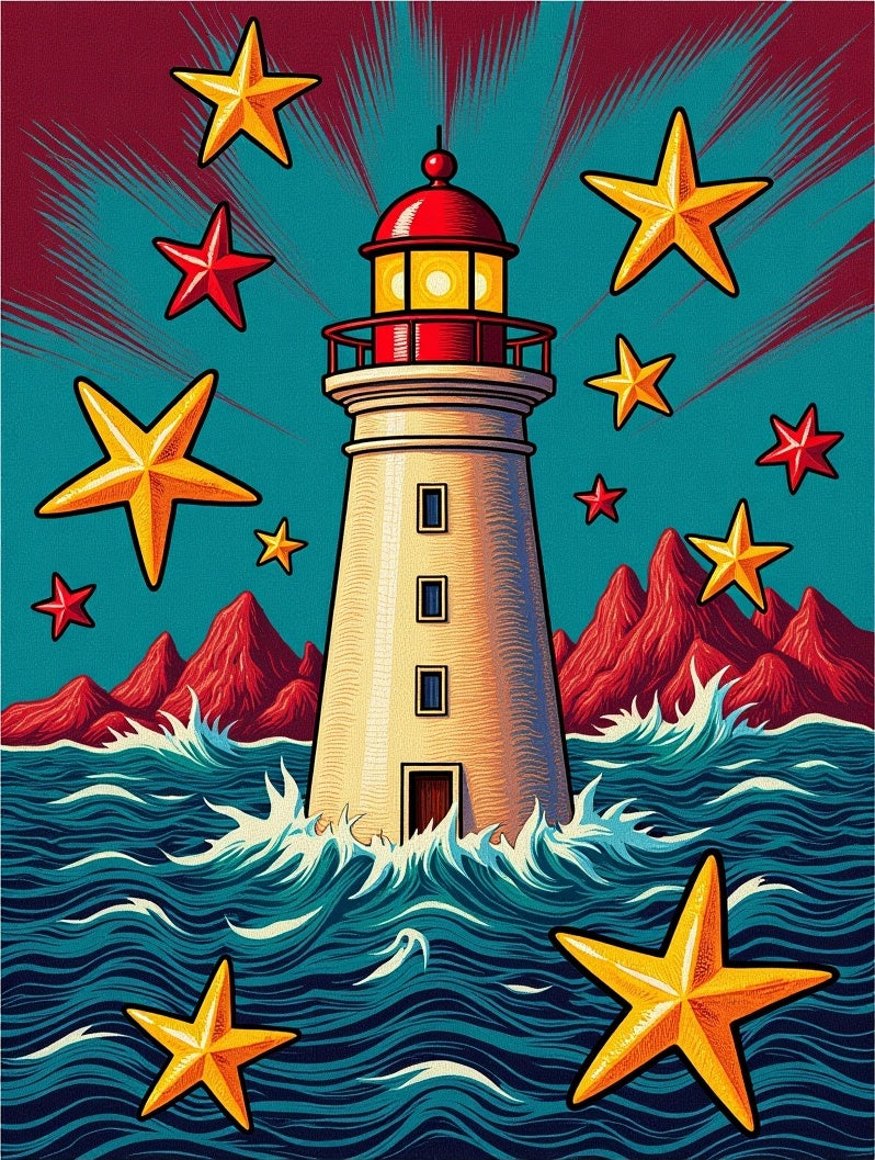Nautical Lighthouse Starry Marine Scene Rug