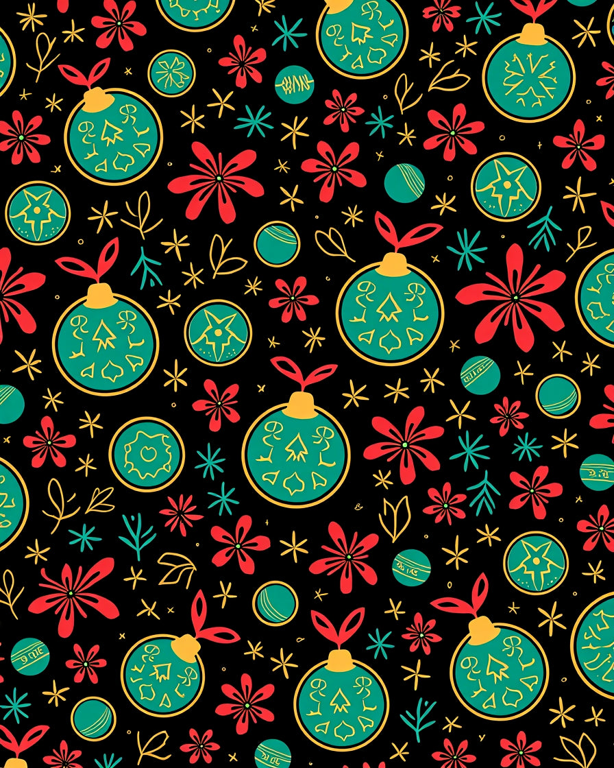Teal Yellow Red Christmas Ornaments Rug