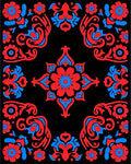 Reds Blues Black Floral Symmetry Rug