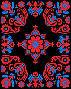 Reds Blues Black Floral Symmetry Rug
