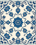 Deep Blue Floral Vine Scroll Rug