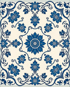 Deep Blue Floral Vine Scroll Rug