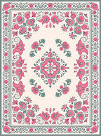 Pink Floral Medallion Vintage Border Rug