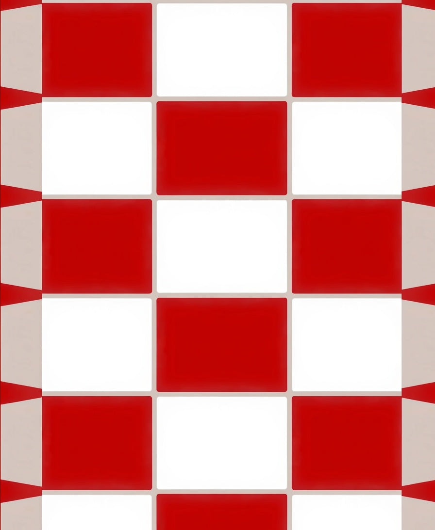 Bold Red White Checkered Squares Rug