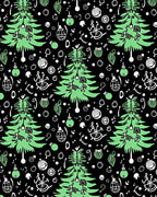 Festive Green Christmas Trees Ornaments Black Rug