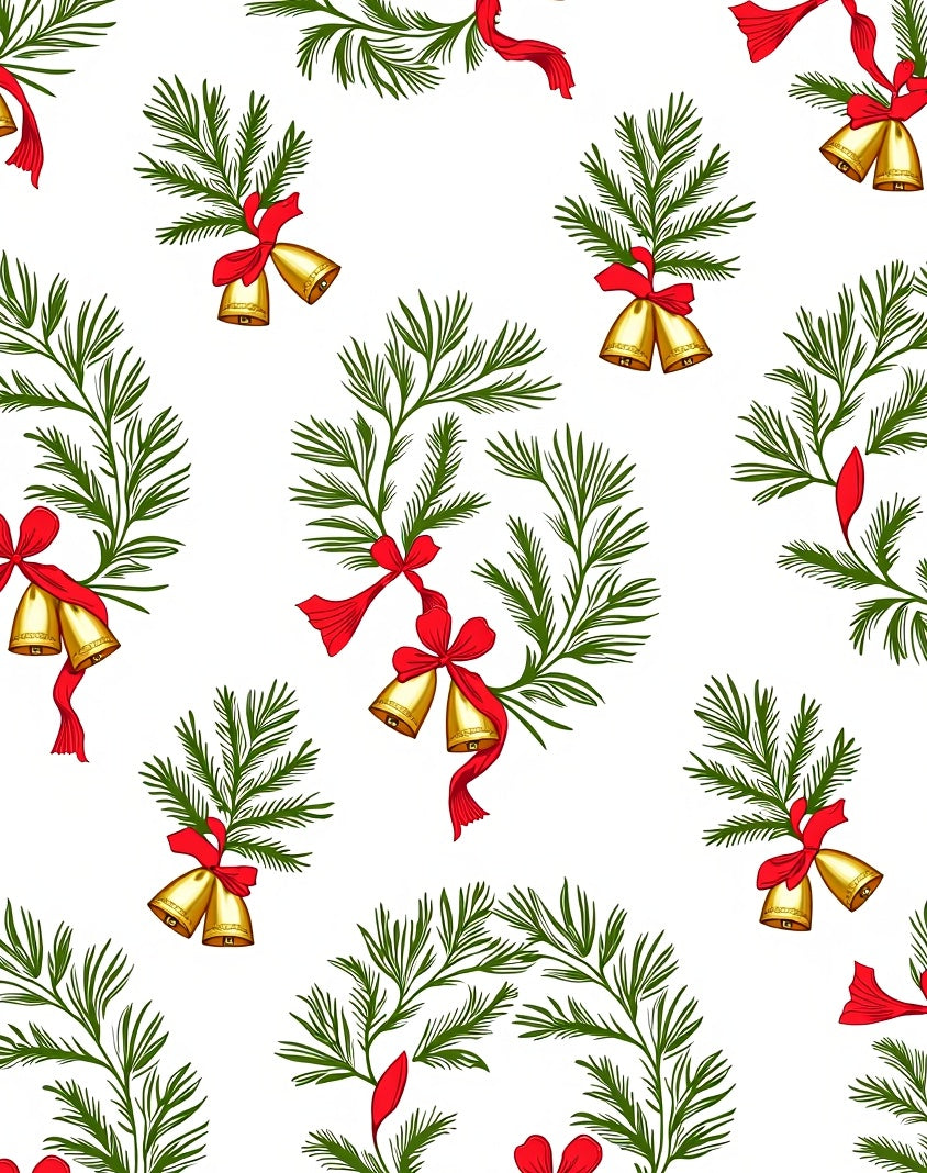 Golden Bells Pine Sprigs Red Ribbon Rug