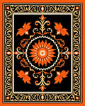 Orange Floral Sunburst Black Frame Rug