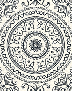 Dark Navy Cream Mandala Flourish Rug