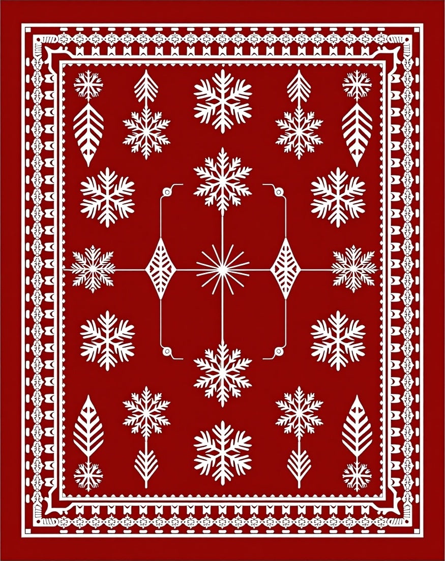 Crimson Snowflake Folk Art Rug