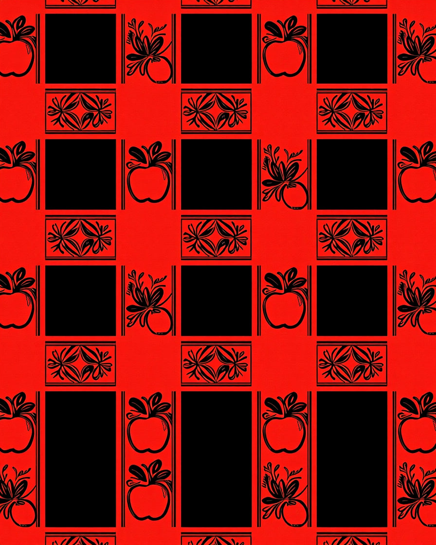 Red Black Checkered Apple Floral Rug