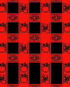 Red Black Checkered Apple Floral Rug