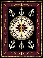 Maroon Compass Anchor Nautical Theme Rug
