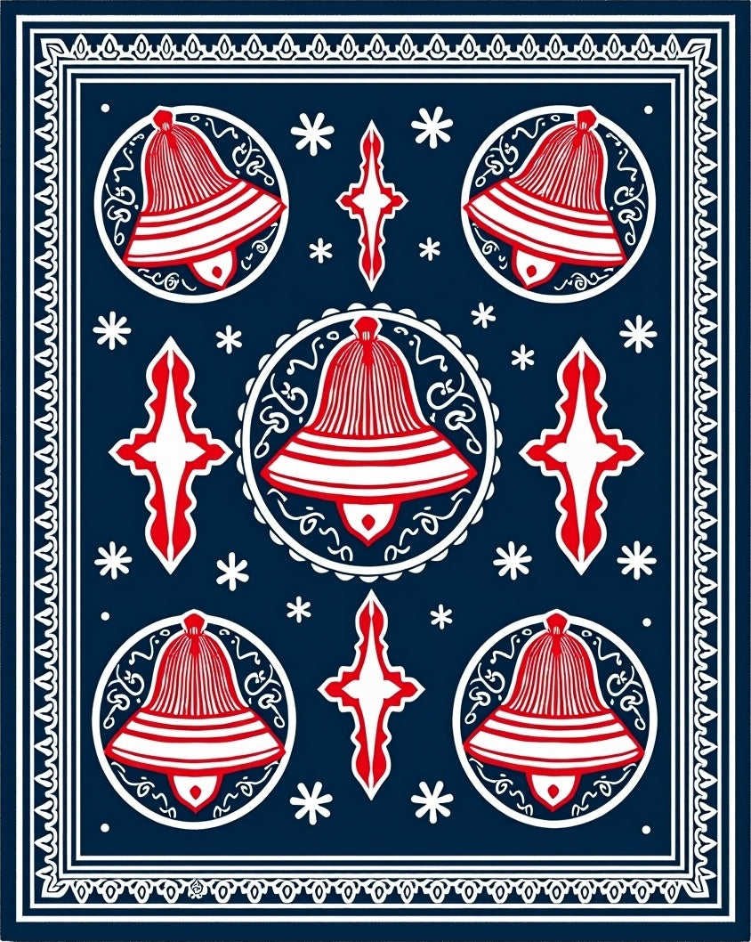 Vintage Navy Red Bell Cross Rug