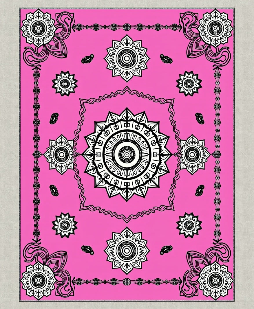 Bright Pink Medallion Floral Composition Rug