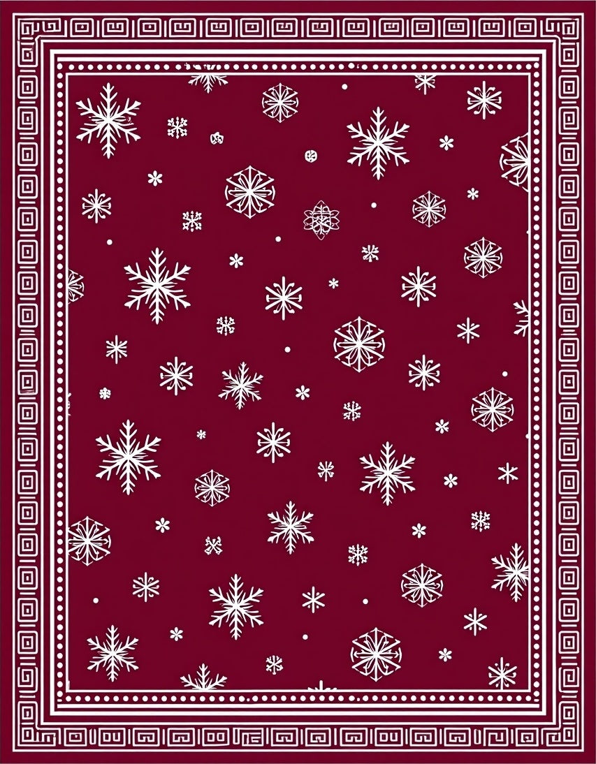 Deep Red White Snowflake Cluster Rug