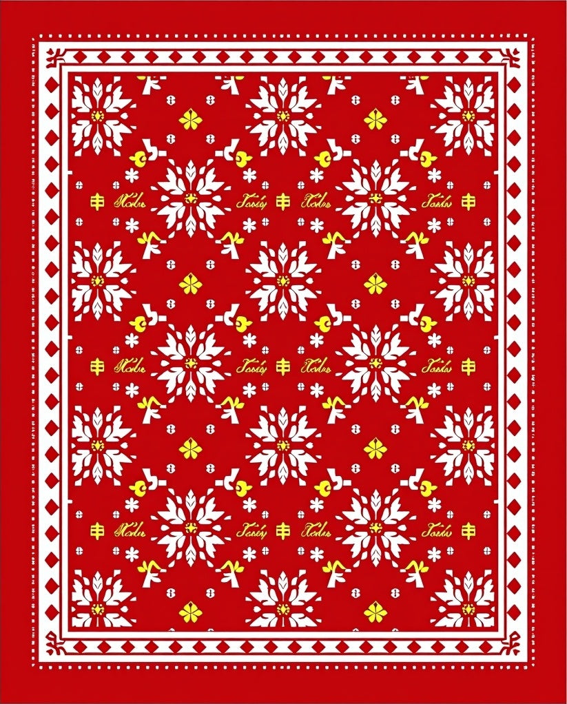 Red White Floral Medallion Folk Rug