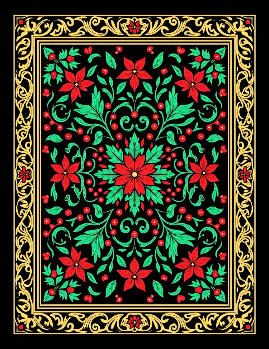 Red Green Floral Botanical Ornament Rug