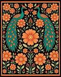 Emerald Peacock Orange Floral Garden Rug